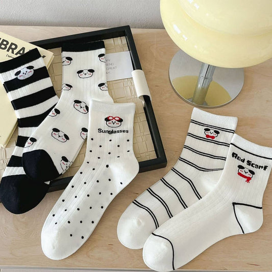 WOMEN'S BONELESS POLKA DOT STRIPED MID-CALF SOCKS