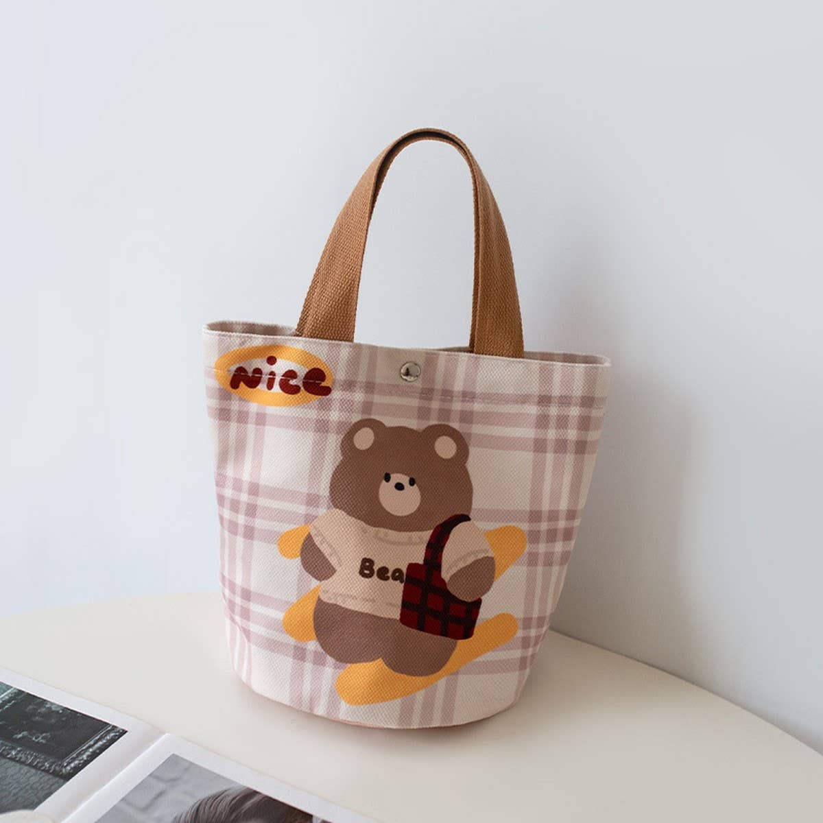 Cartoon Plaid Lunch Bag for Moms & Work_CWAB5599