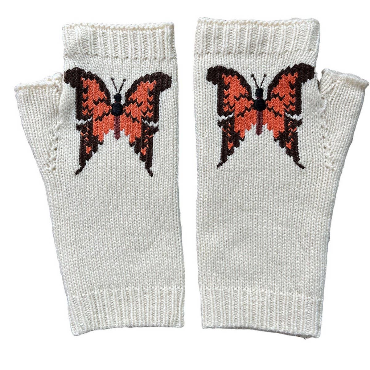ORANGE LARGE BUTTERFLY LONG HALF FINGER GLOVES_CWMM1671