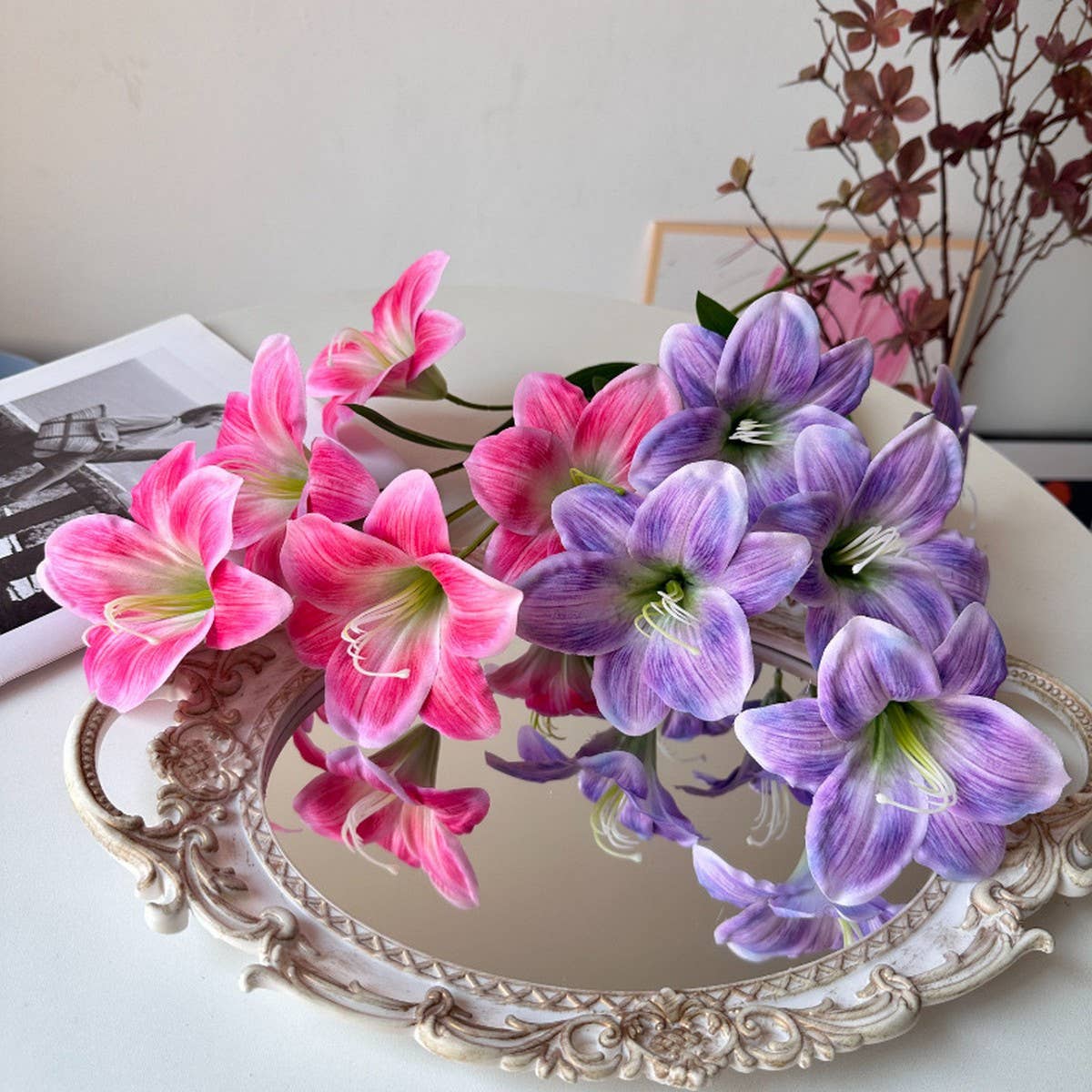 Artificial Amaryllis Lily Stem with 5 Blooms_CWMM6503