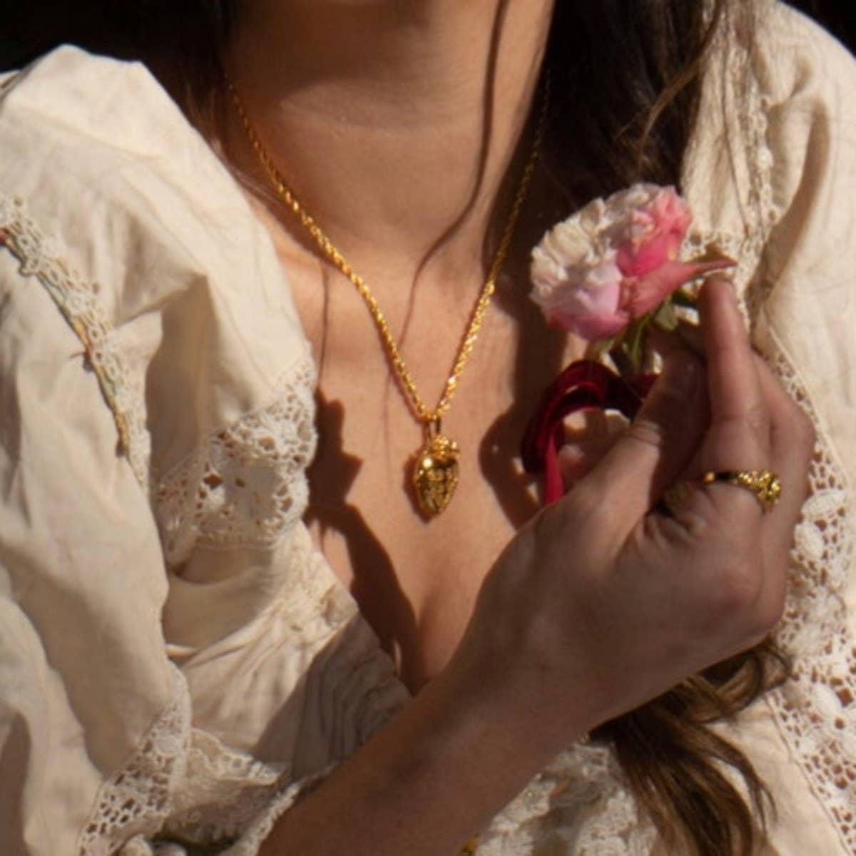 Heart Flower Album Pendant Necklace