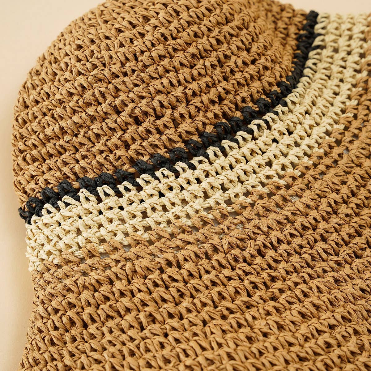 SUN PROTECTION STRIPED STRAW BUCKET HAT_CWAH1426