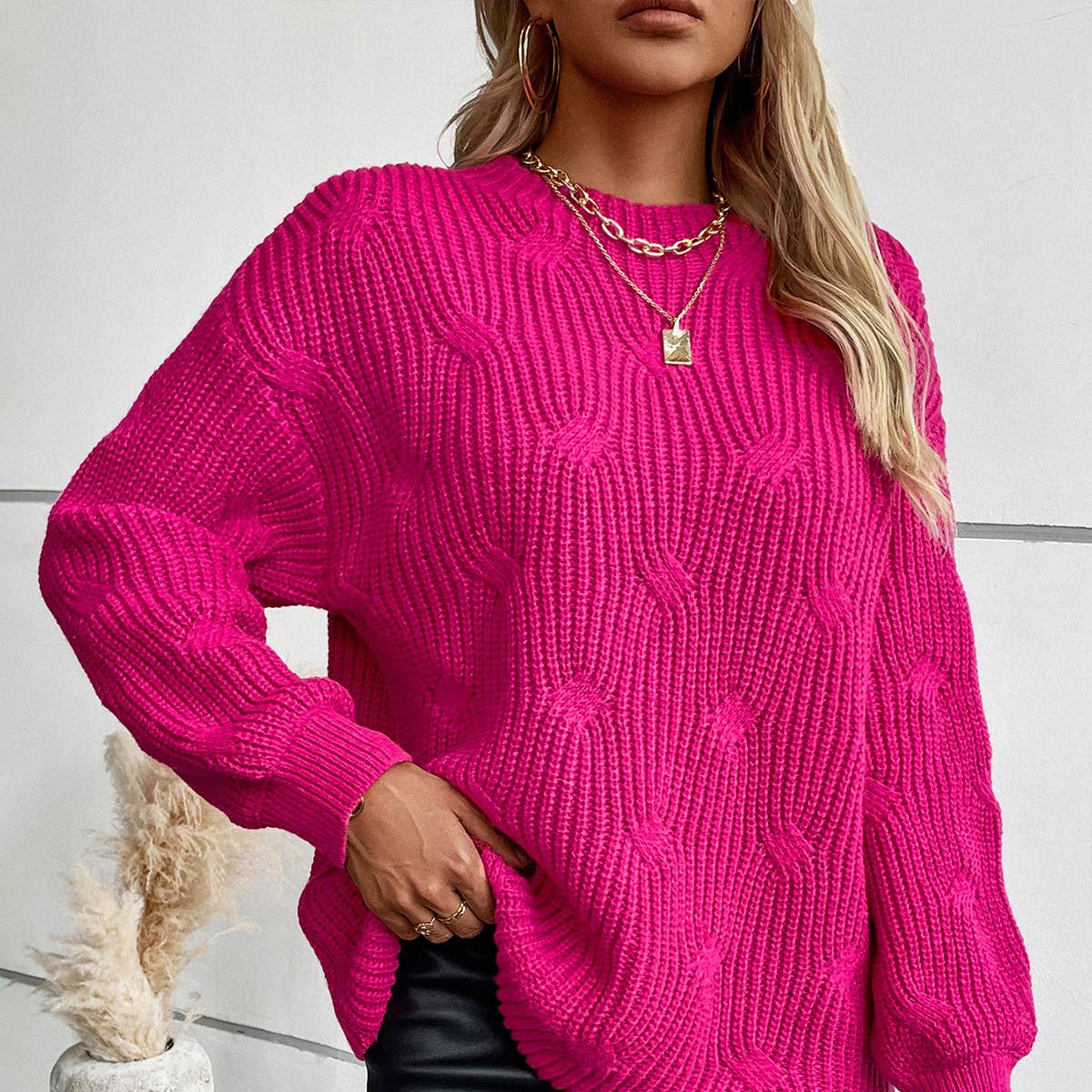 Solid color loose casual long-sleeved sweater