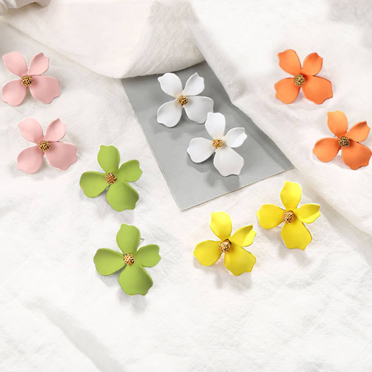 Multicolored irregular four-petal stud earrings