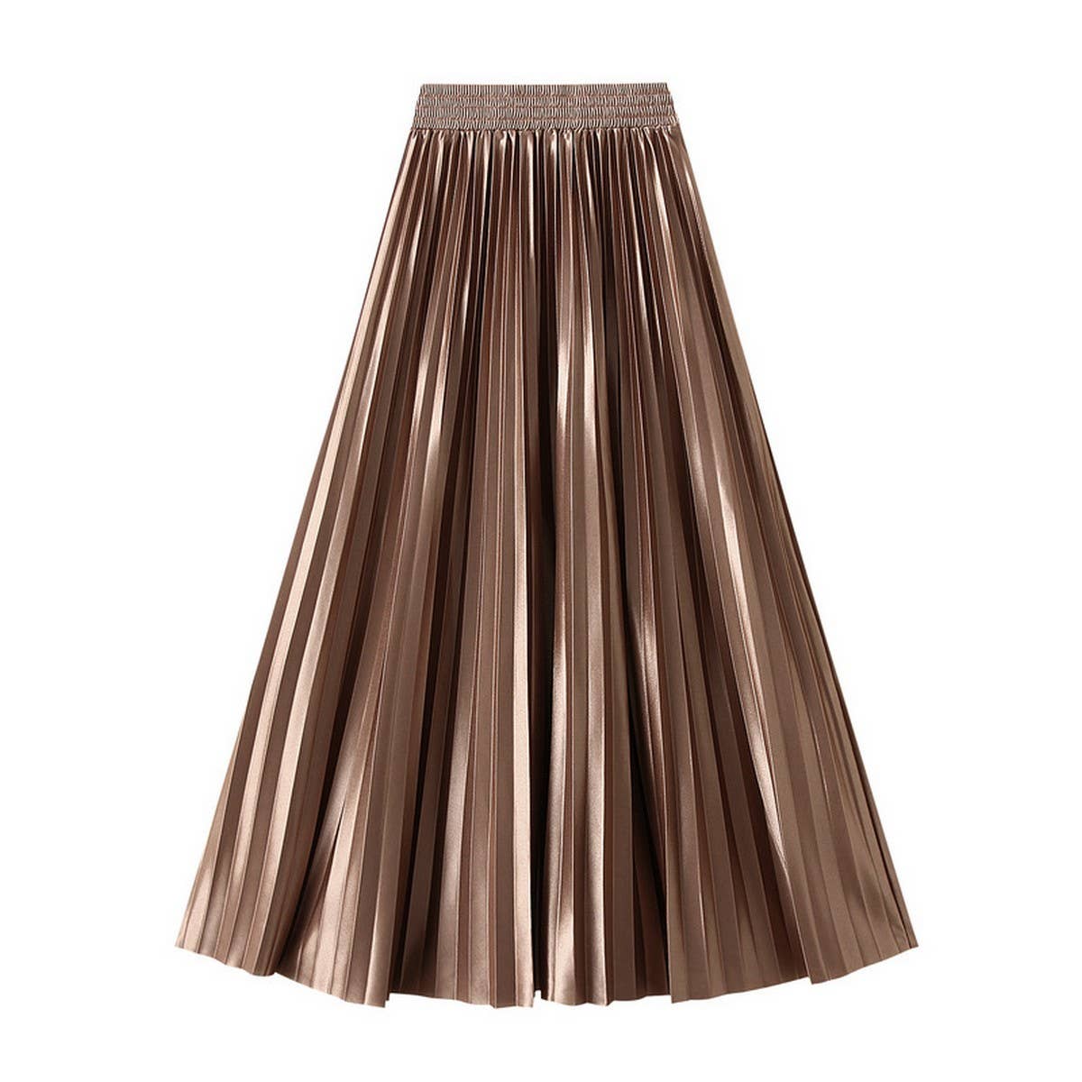 Slimming Shiny High-Waist Pleated Midi Skirt_CWBMS0329