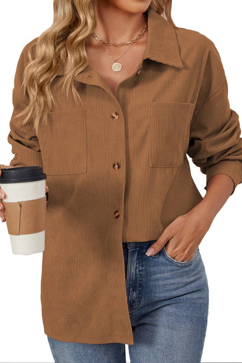 CWOBL0187_COLLAR POCKET COLLAR SOLID COLOR SPLICING SHIRT