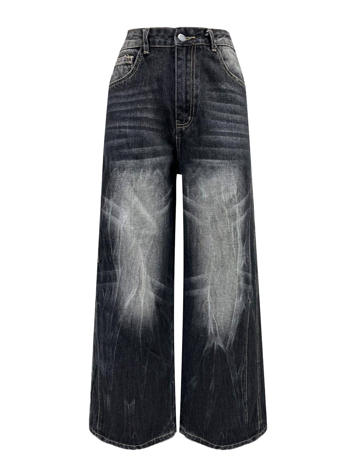 High-waisted loose straight-leg denim trousers