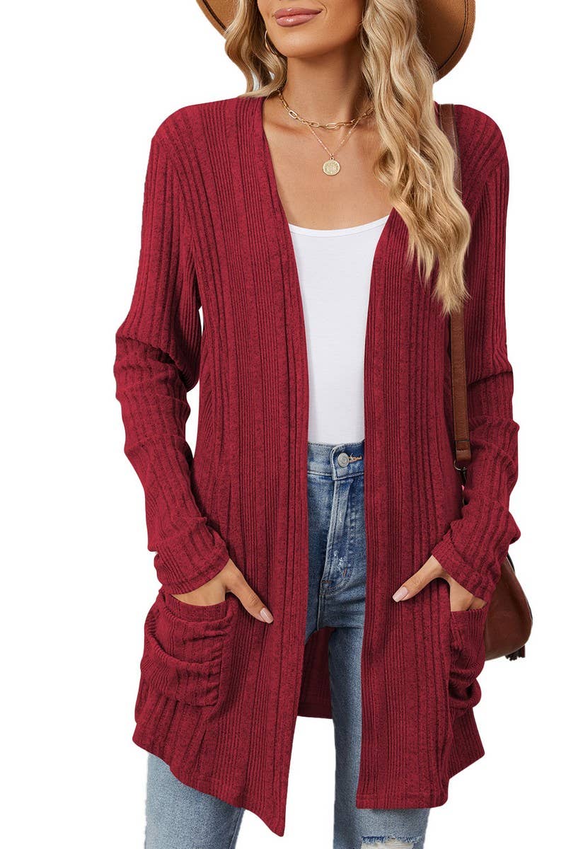 CWOCAL1923_BRUSHED POCKET LONG SLEEVE CARDIGAN COAT