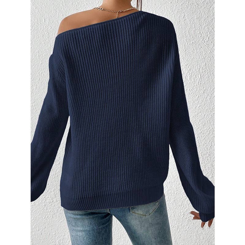 SLOUCHY OFF-THE-SHOULDER SEXY SOLID COLOR SWEATER