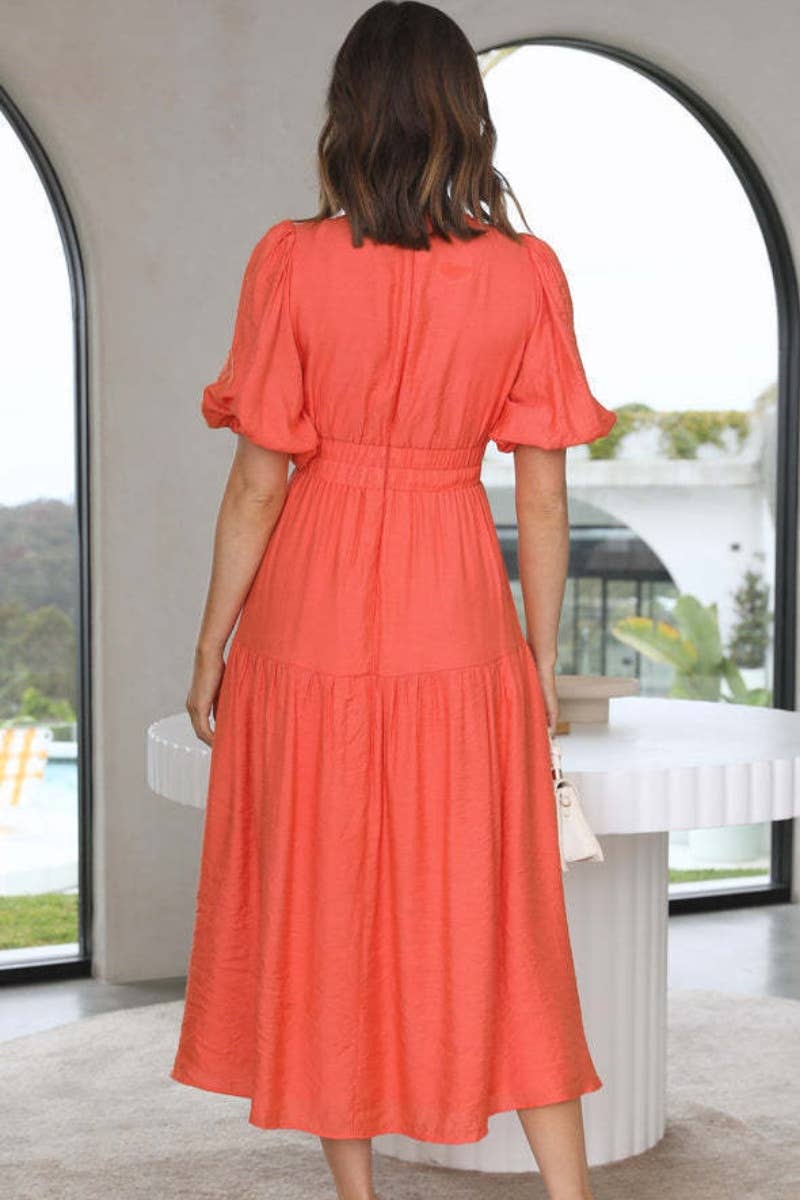 CWDMD1911_WOMEN'S SEXY DEEP V MID-SLEEVE LONG DRESS