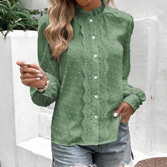 Lace puffed sleeve blouse for women