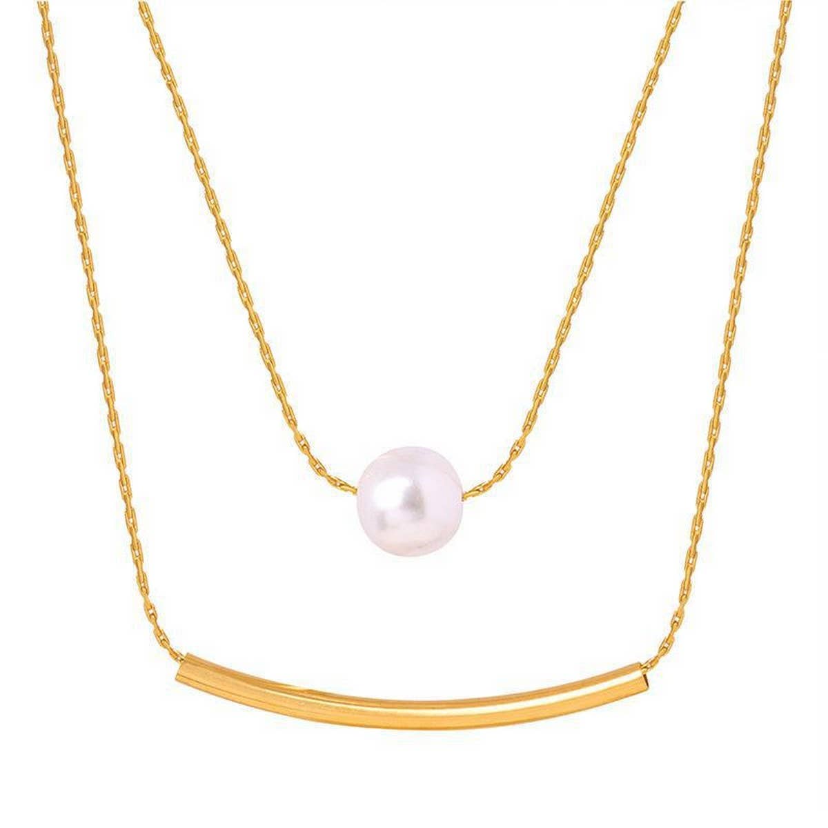 TITANIUM STEEL NECKLACE WITH PEARL PENDANT