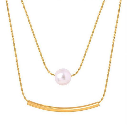 TITANIUM STEEL NECKLACE WITH PEARL PENDANT