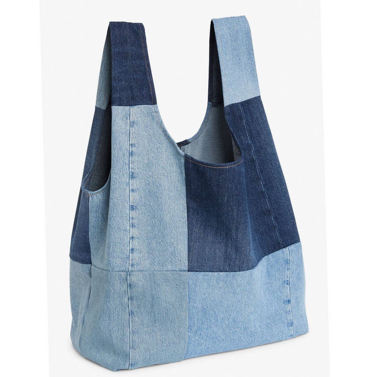 SPLICED WASHE LARGE-CAPACITY DENIM BAG SHOPPING BAG_CWAB1934
