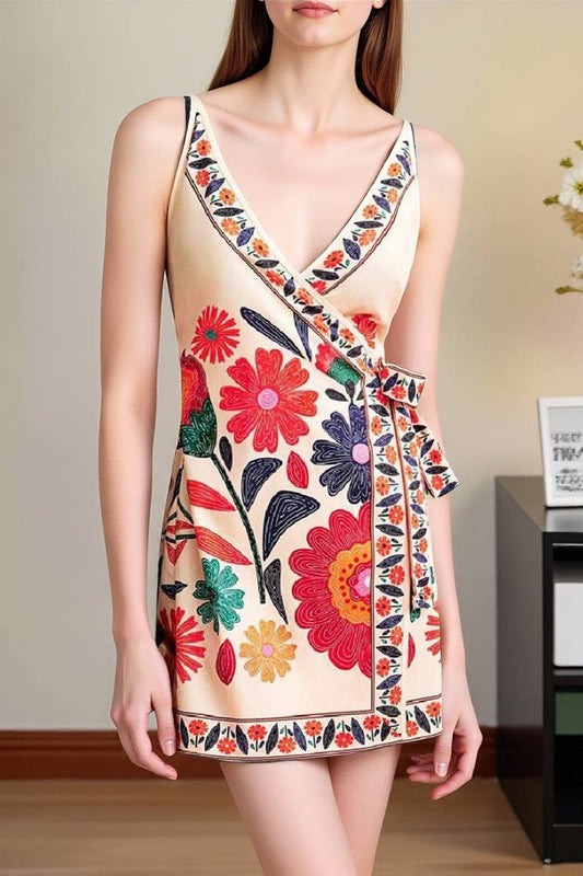 CWDSD10503_CASUAL V NECK TIE STRAP VACATION SLIP DRESS