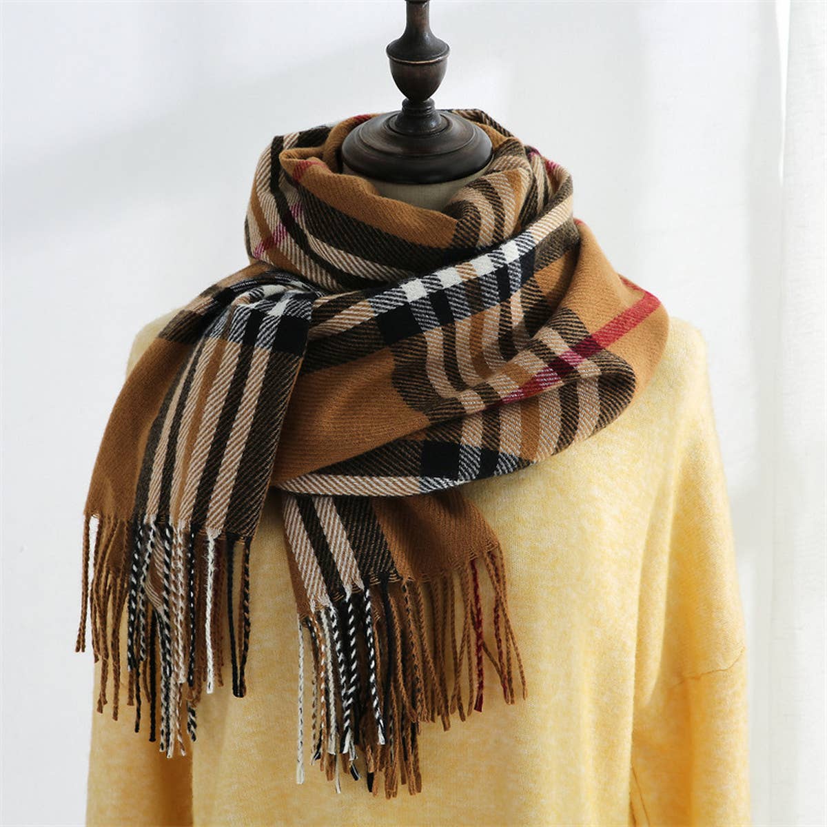 Plaid Faux Cashmere Scarf - Sweet Mid-Length Wrap_CWASC0190