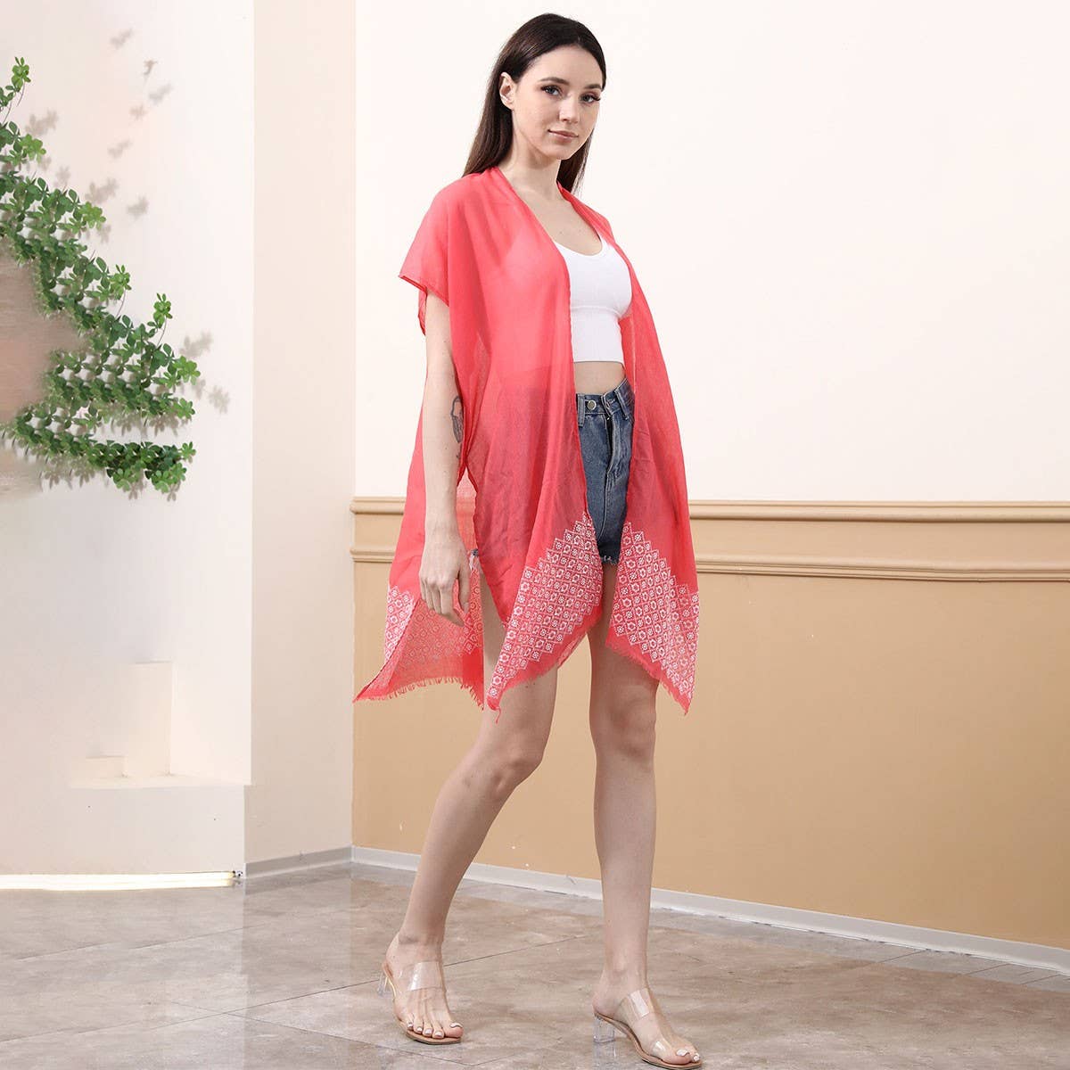 Embroidered Split Hem Cover-Up Beach Cardigan