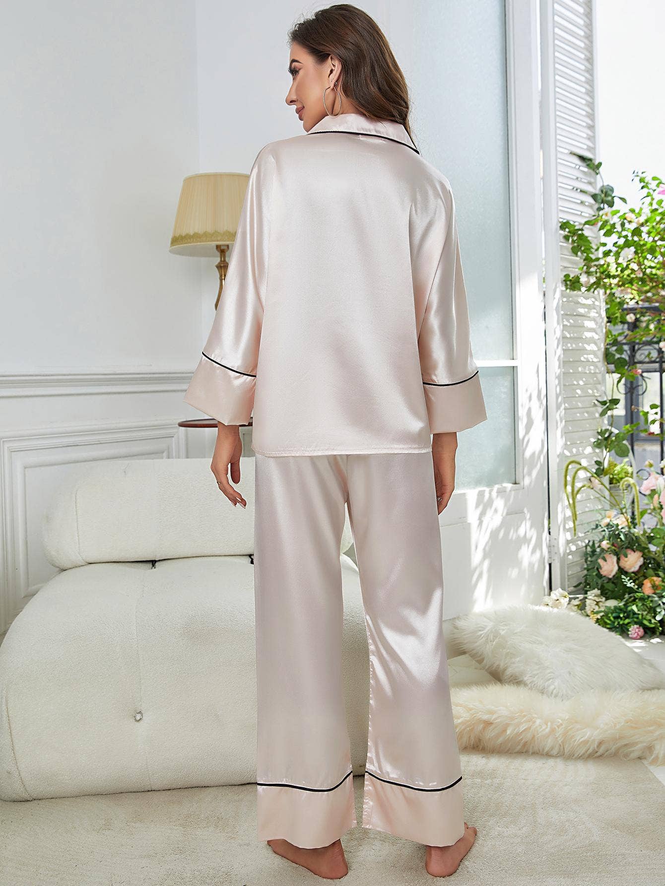 Long-sleeved shirts pants silk-like suit