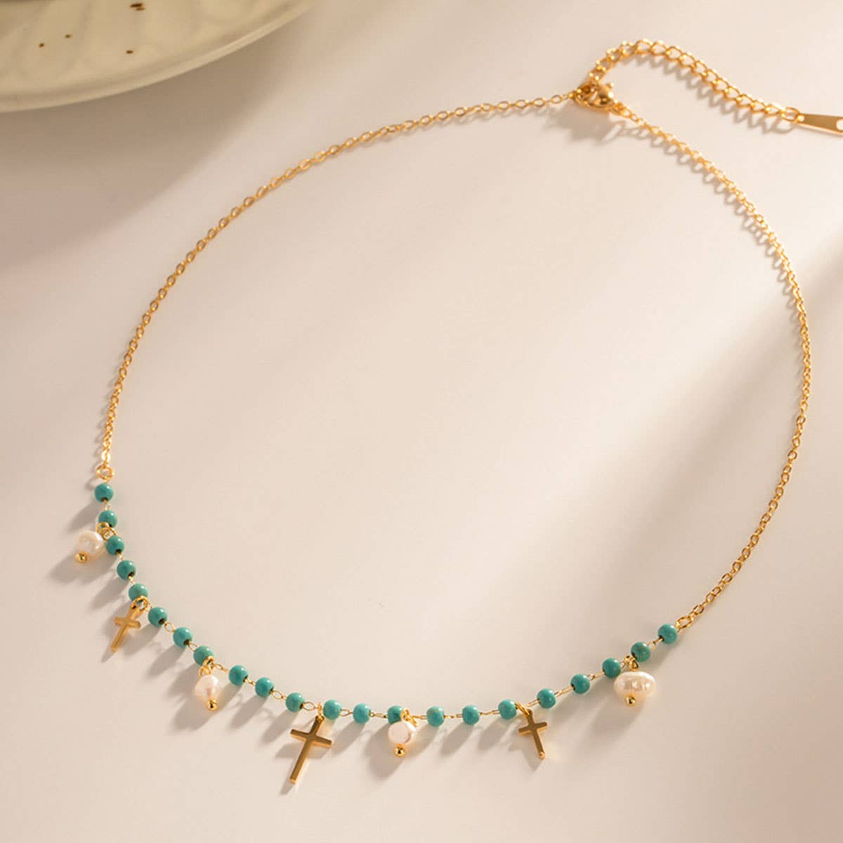 FRENCH TURQUOISE CROSS PENDANT NECKLACE