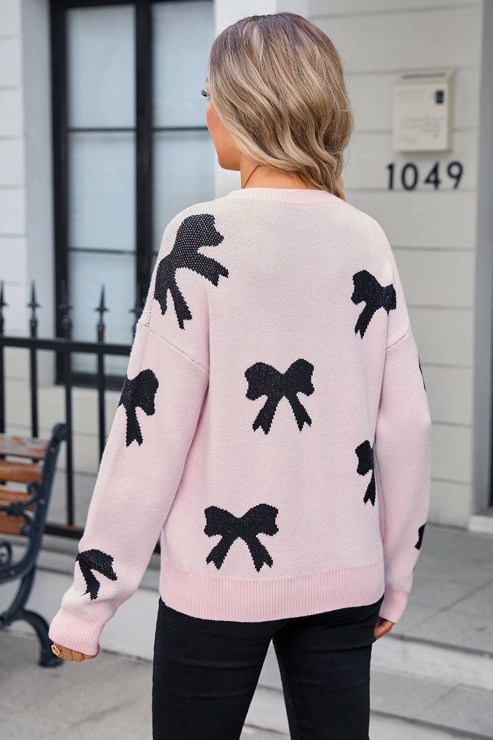 KNIT BOW PULLOVER LONG-SLEEVED SHIRT