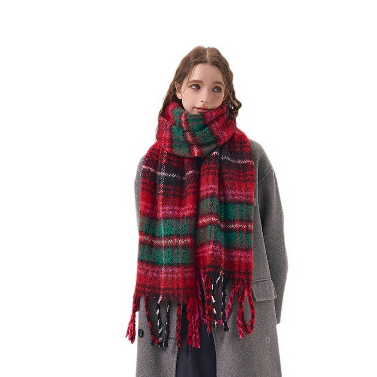 Red Plaid Scarf - Retro Warm Wrap for Couples_CWASC2331