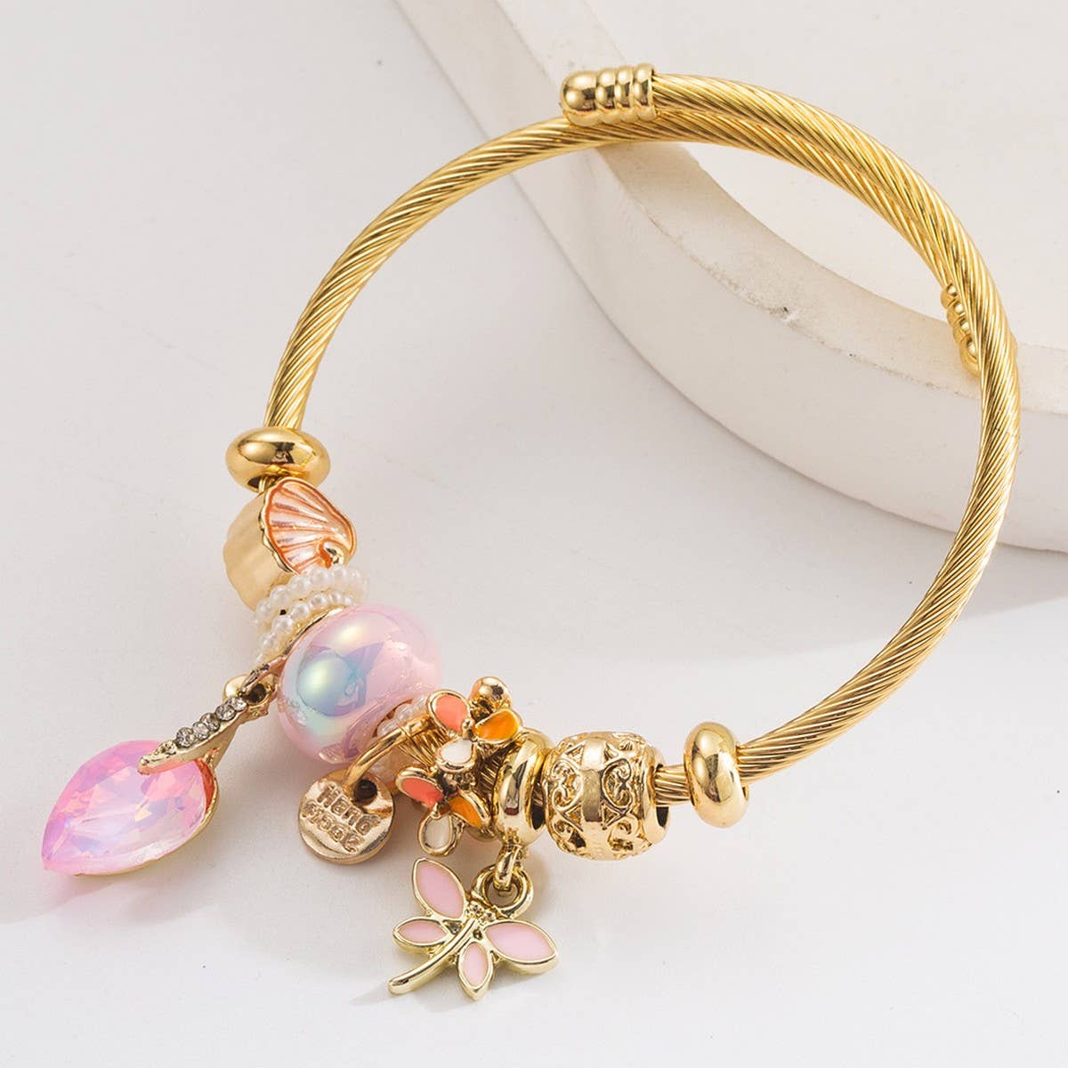 Personalized Letter & Dragonfly Charm Bracelet_CWMM8603