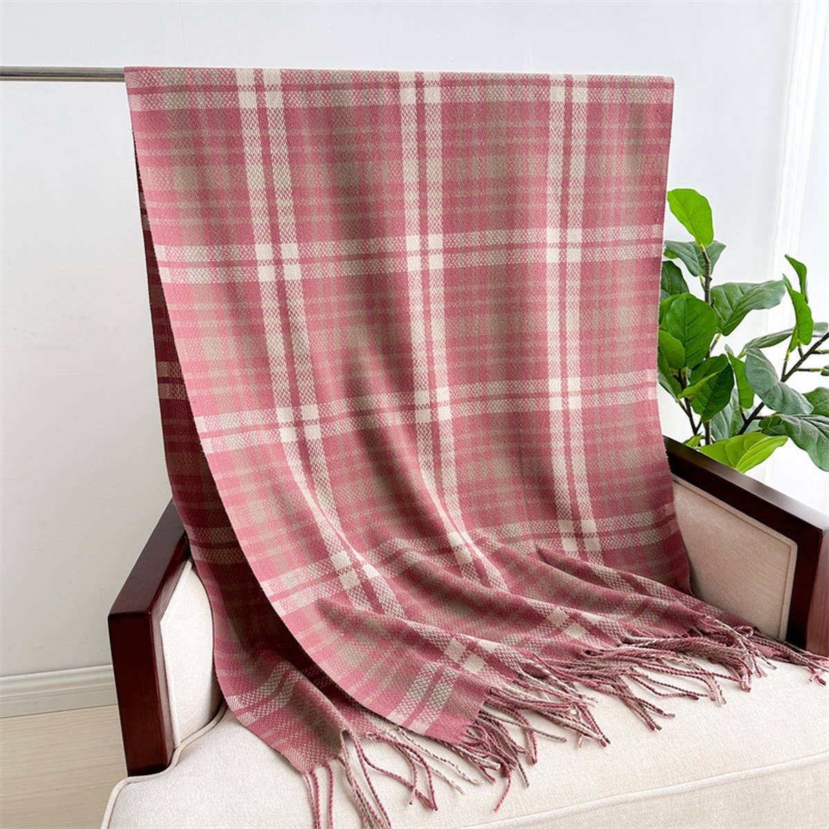Plaid Cashmere-Like Scarf with Fringe for Winter_CWASC1443