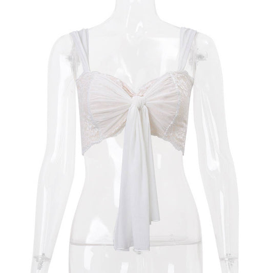 Lace mesh spliced top wrapped around the chest