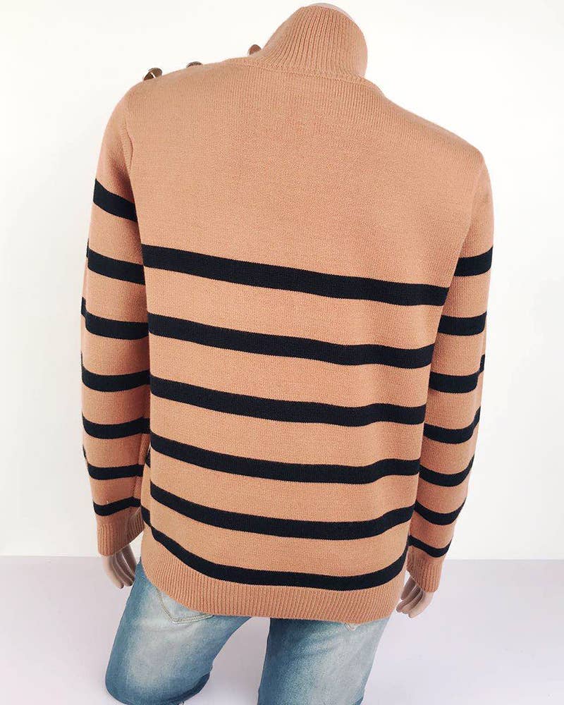 TURTLENECK SWEATER WITH STRIPED BUTTONS