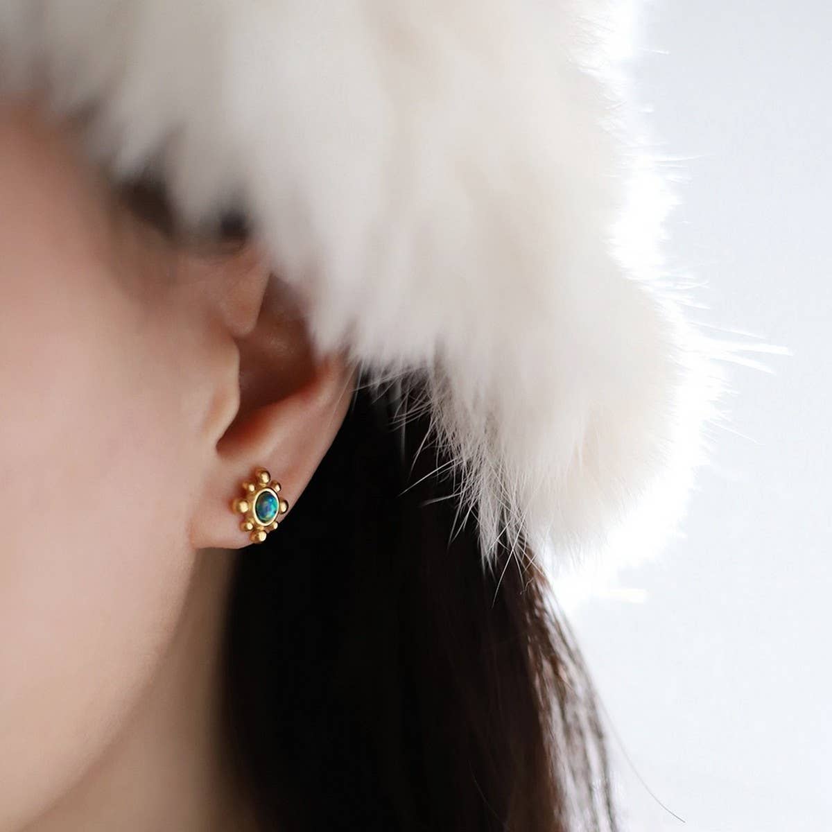 Opal Sunflower Stud Earrings Gold Electroplated_CWAJE5101