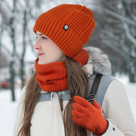 WINTER WOOL WARM PLUS FLEECE SCARF THREE PIECE SET