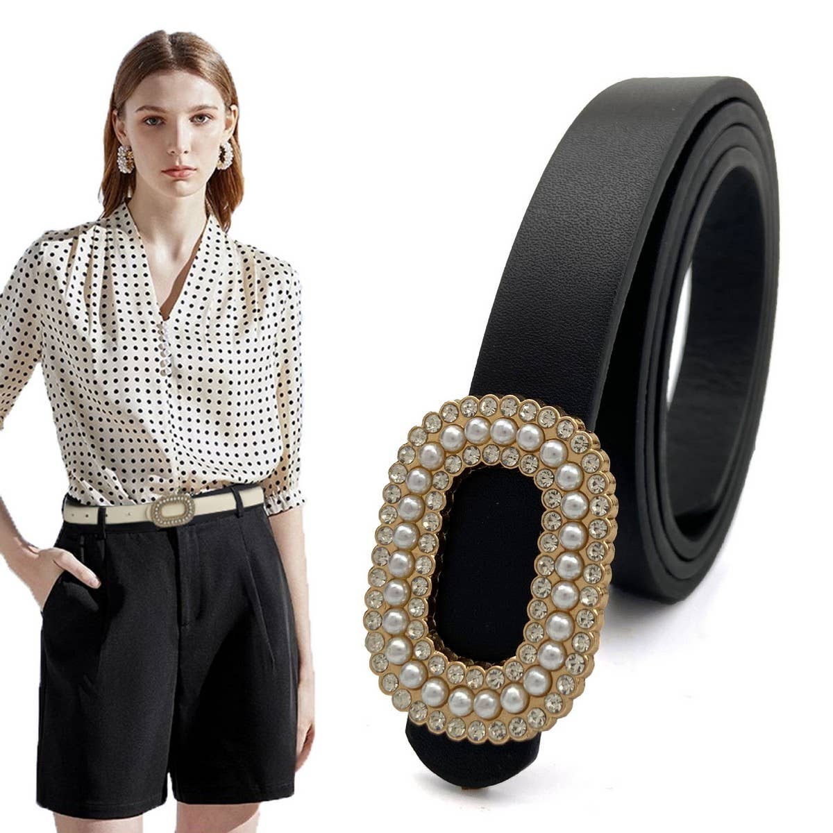 MULTICOLOR RHINESTONE PEARL BELT VERSATILE BELT_CWABE0688