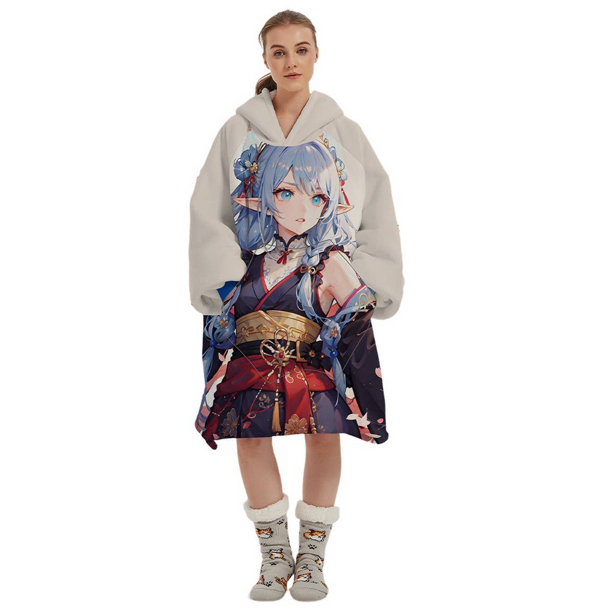 Double-Layer Sherpa Fleece Hoodie Blanket Wear