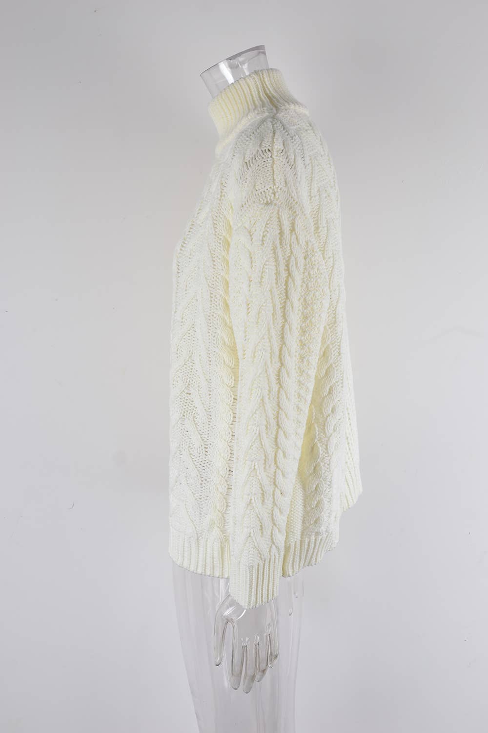 TWIST KNIT HALF TURTLENECK SOLID COLOR SWEATER