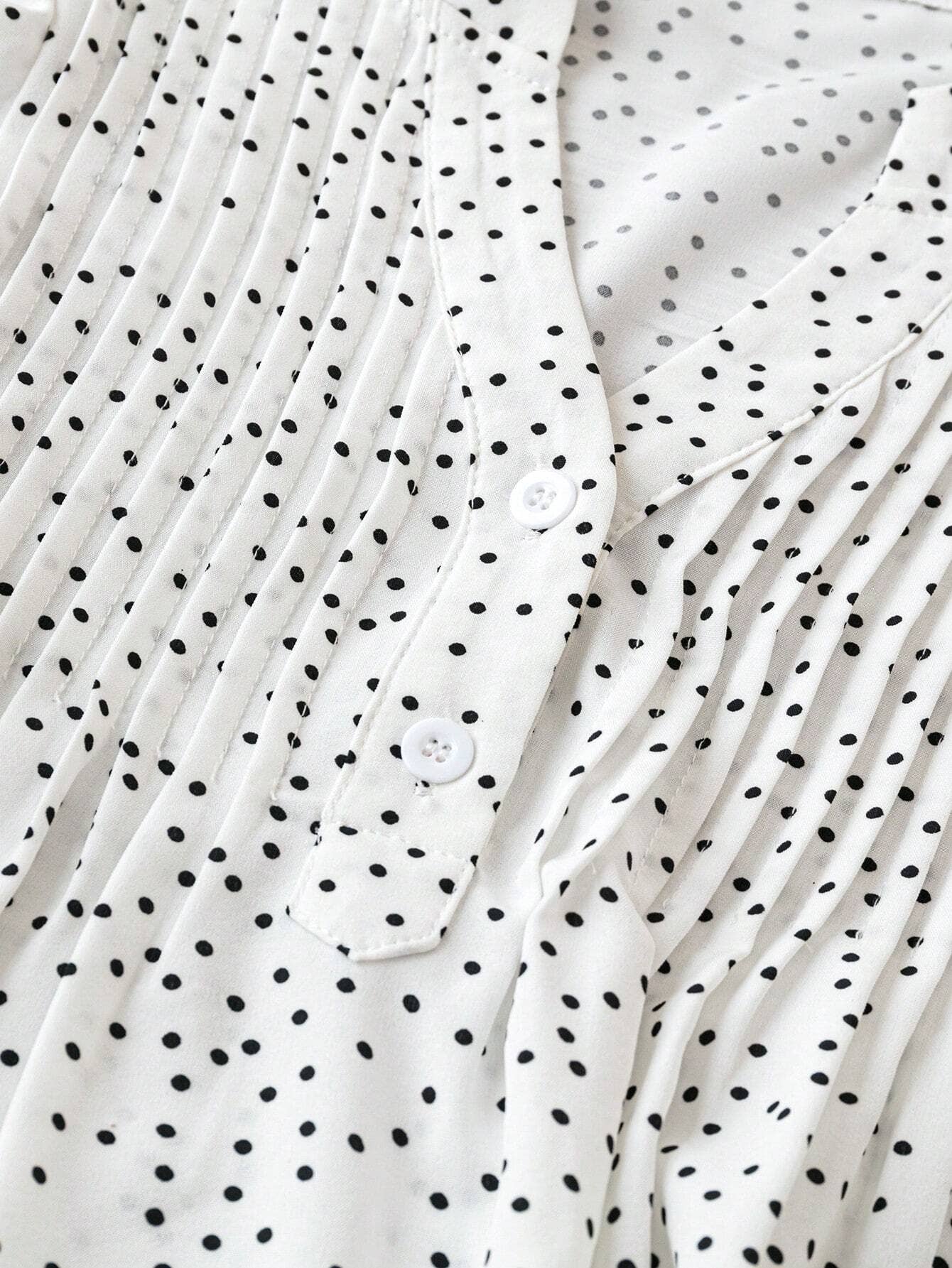 V-neck with broken points loose button pleat top