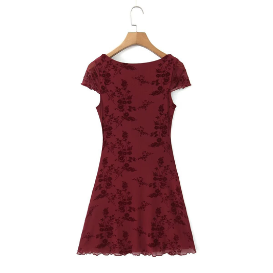 New Women??¢s Floral Velvet Tie Short Sleeve Dress_CWDMD5815