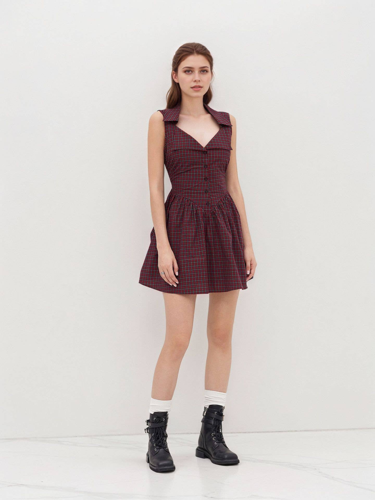 Polo collar short sleeveless French retro dress