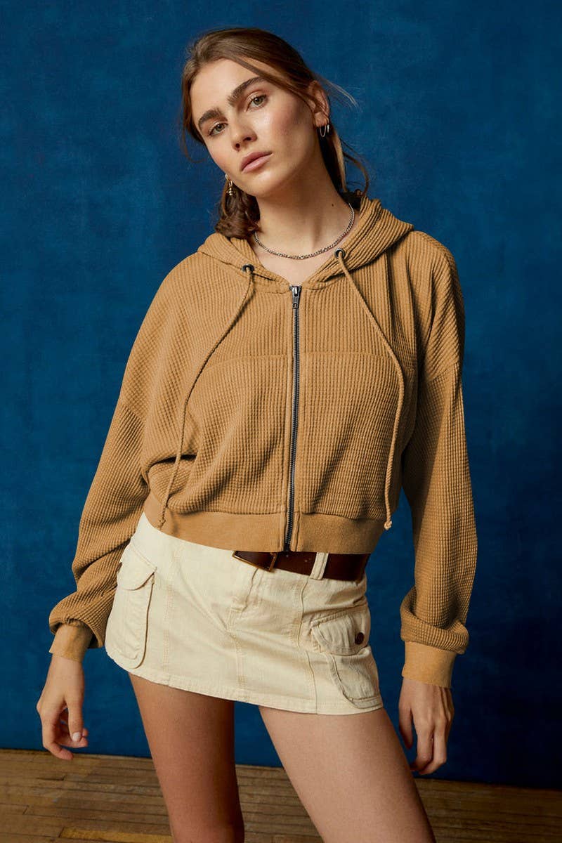 CWOCO1265_AUTUMN CASUAL SLIM HOODED ZIP-UP CARDIGAN JACKET