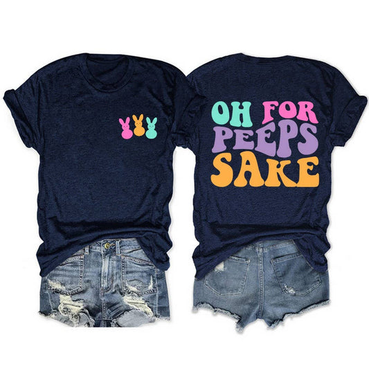 EASTER ALPHABET PRINT ROUND NECK SHORT SLEEVE TEES_CWTTS0809