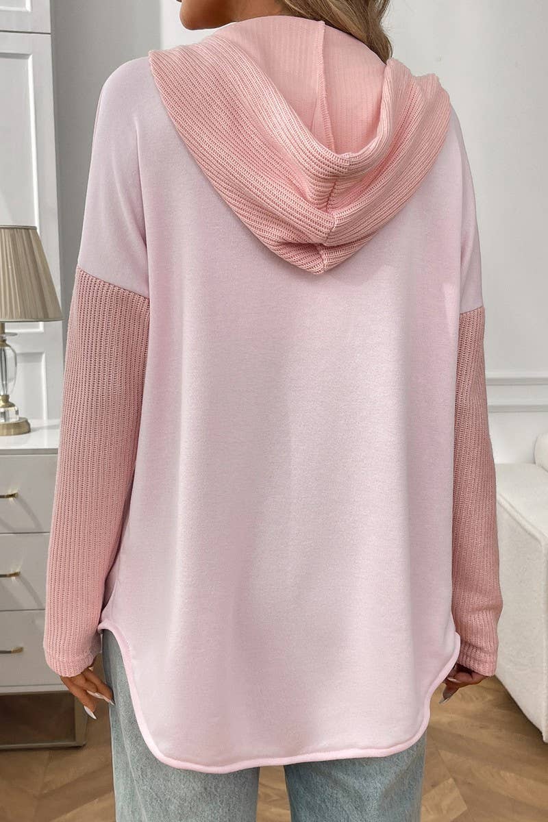 CWOHOL00602_KNIT PATCHWORK HOODIE CASUAL JACKET