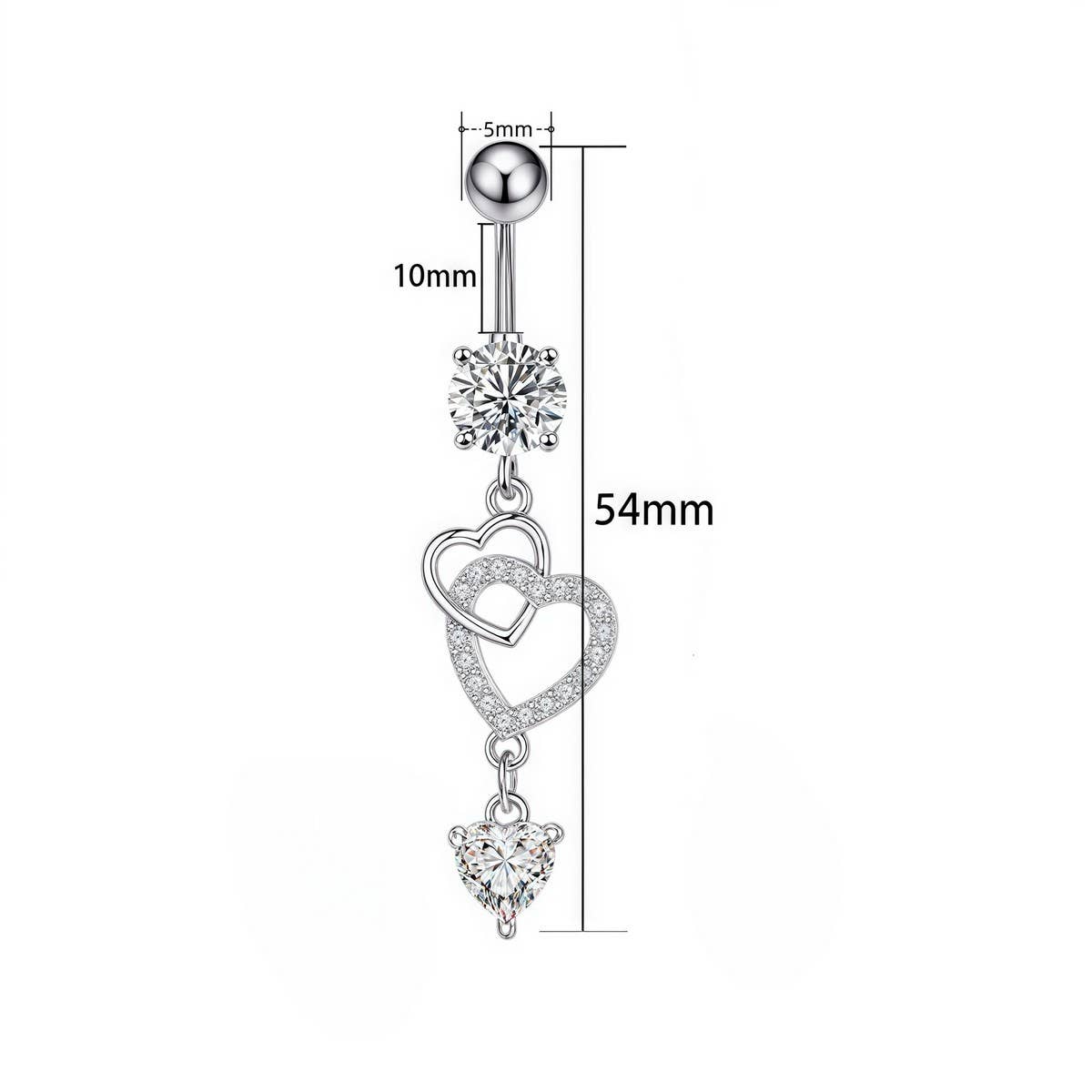 New Heart CZ Dangle Navel Ring Piercing Jewelry
