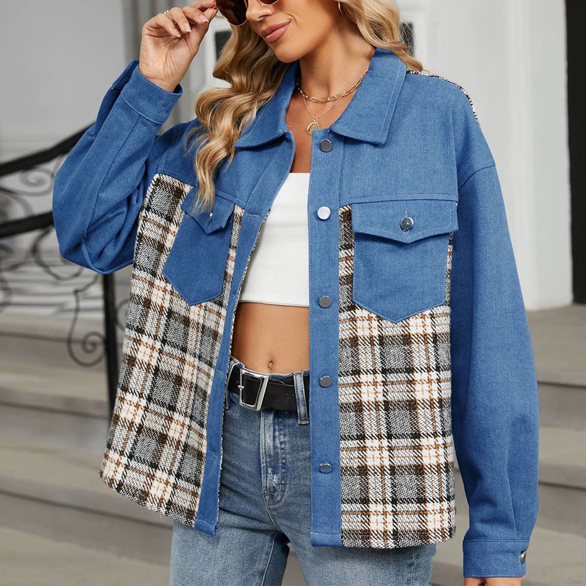 Washed Denim Jacket with Contrast Stitching