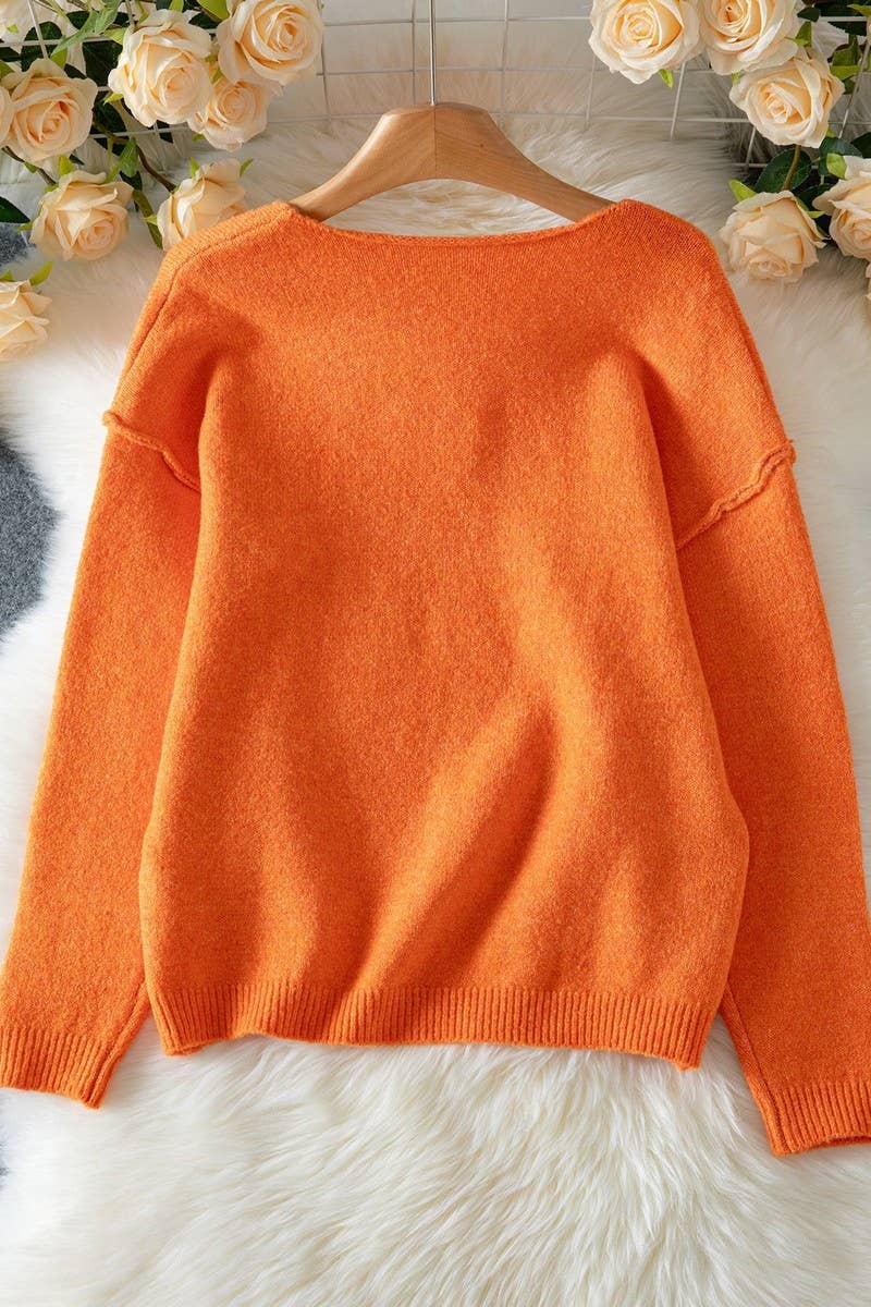 CWOSWL07455_DEEP V NECK PULLOVER LOOSE KNIT SWEATER