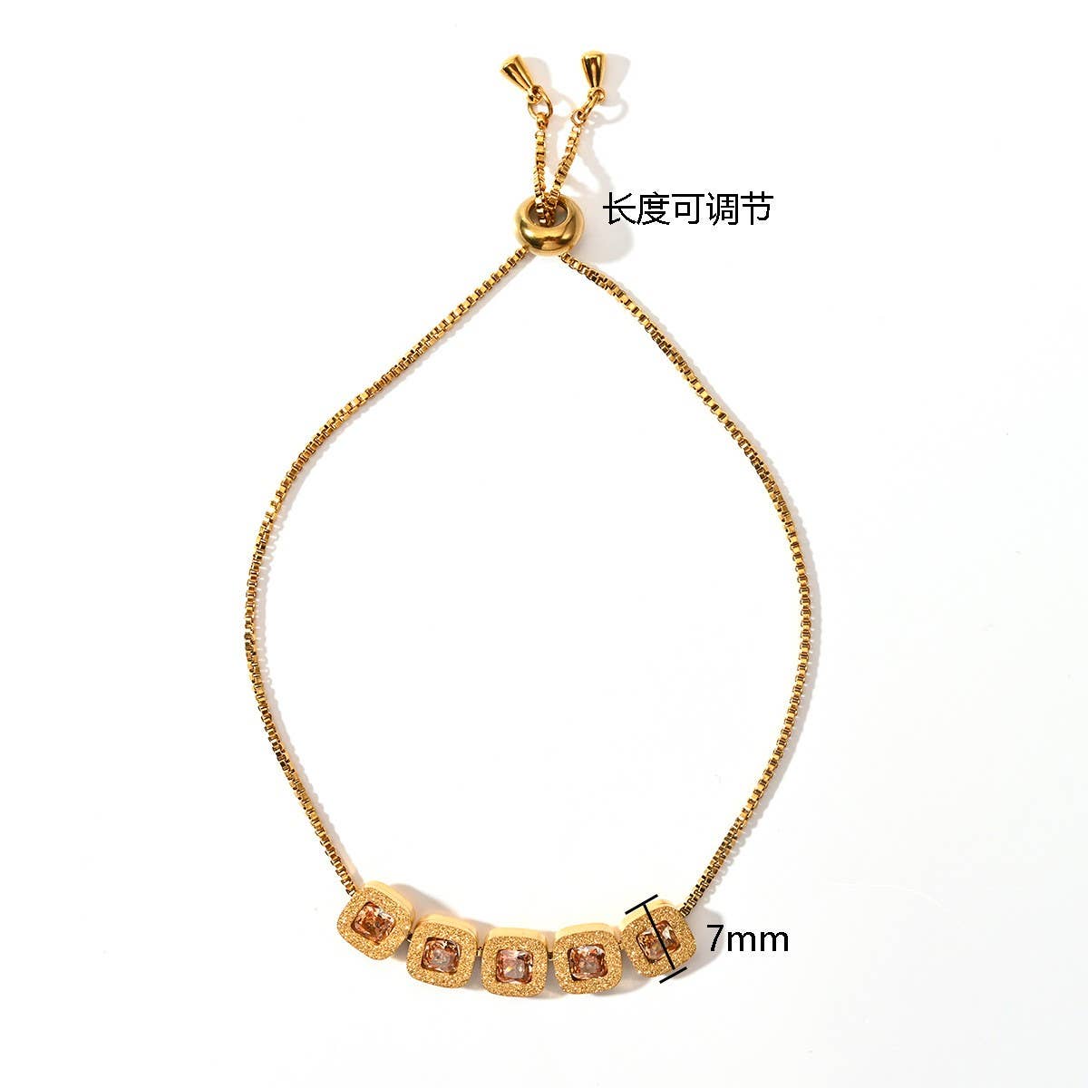 Adjustable Square Zircon Stainless Steel Bracelet_CWAJE4598