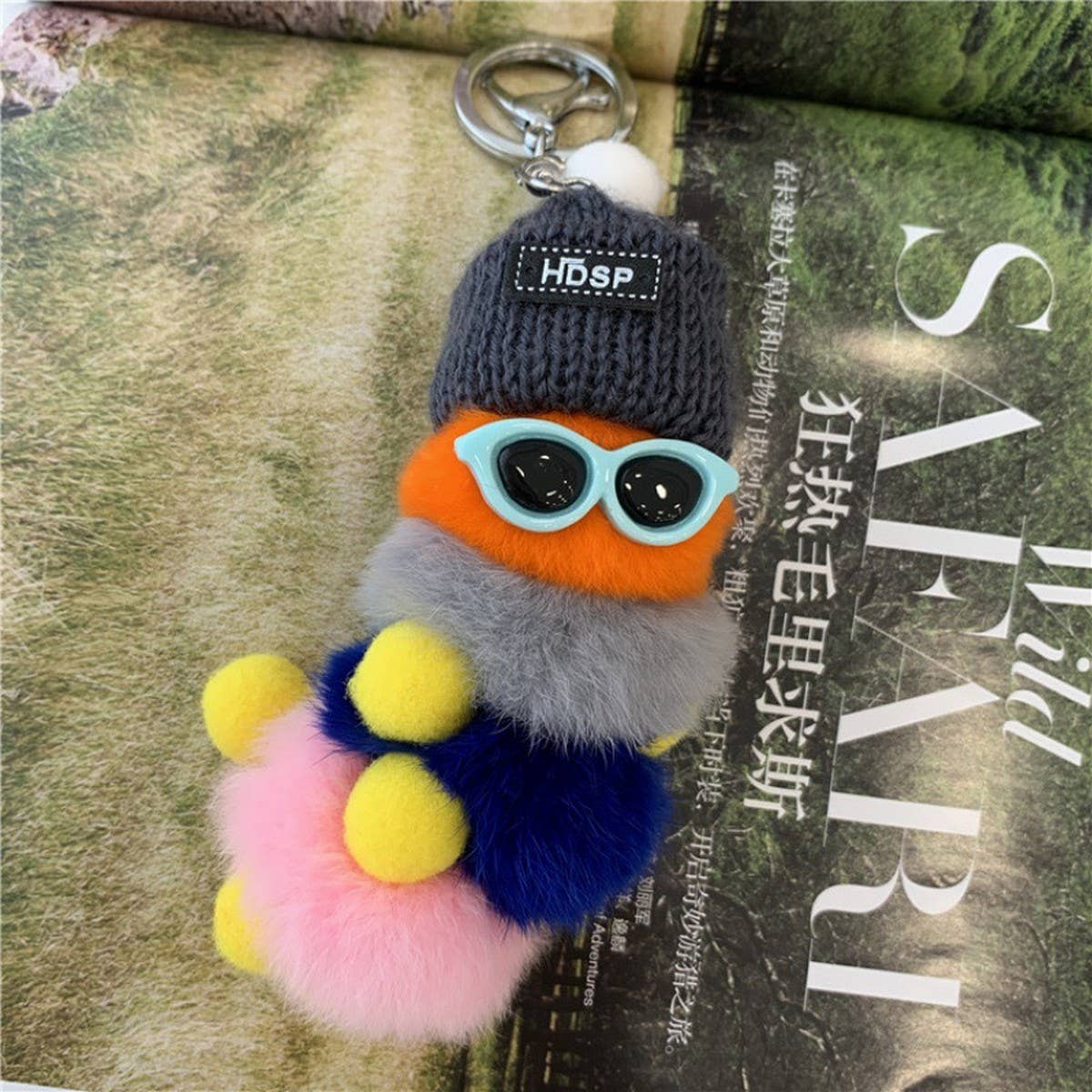 CATERPILLAR BAG PENDANT CUTE PLUSH CAR KEYCHAIN_CWMM2584