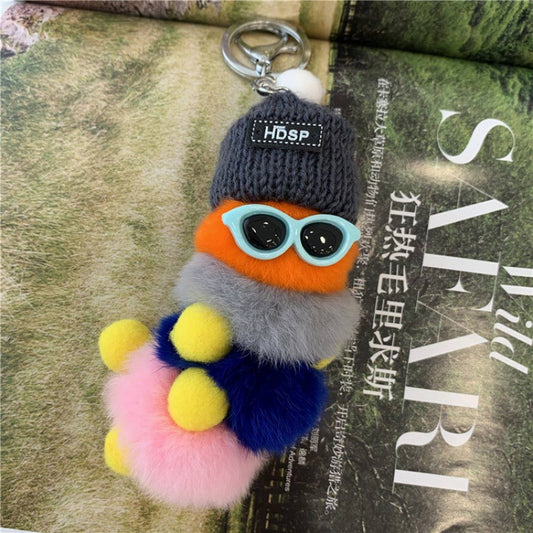 CATERPILLAR BAG PENDANT CUTE PLUSH CAR KEYCHAIN_CWMM2584