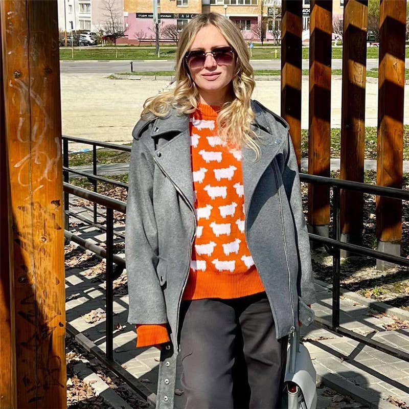 SHEEP PRINT LOOSE CASUAL PULLOVER SWEATER