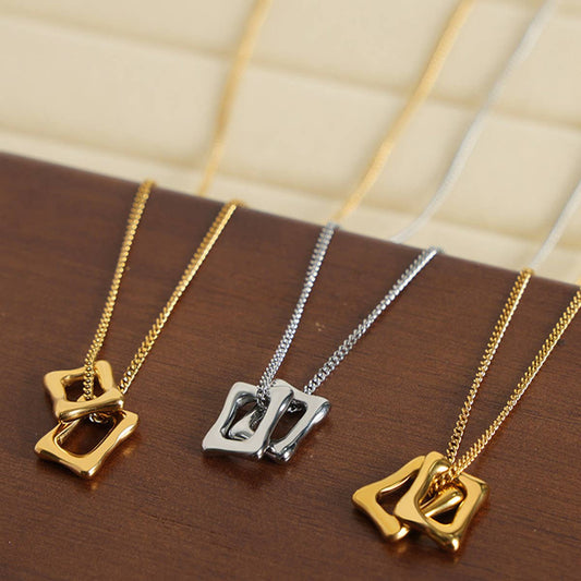 HOLLOW SQUARE PENDANT TITANIUM STEEL NECKLACE