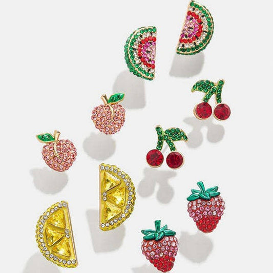 Summer Beach Fruit Stud Earrings Full CZ Copper_CWAJE5106