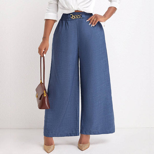 High-waisted imitation denim casual wide-leg pants